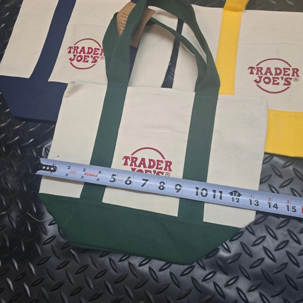 Trader Joe's Mini Canvas Tote Bag‎ Set of 3 Navy Green Yellow New NWT